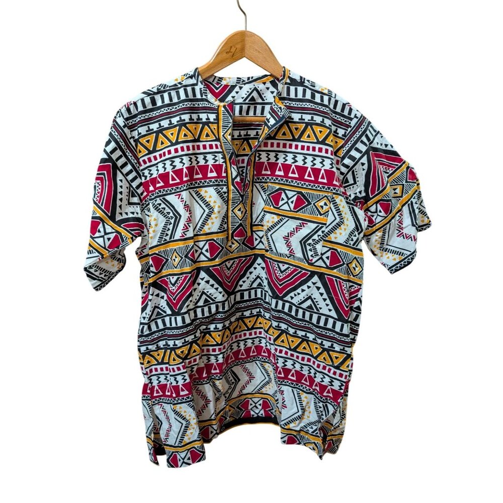 NWOT Unisex African Dashiki Shirt With Tribal Pattern & Half Zipper Size L